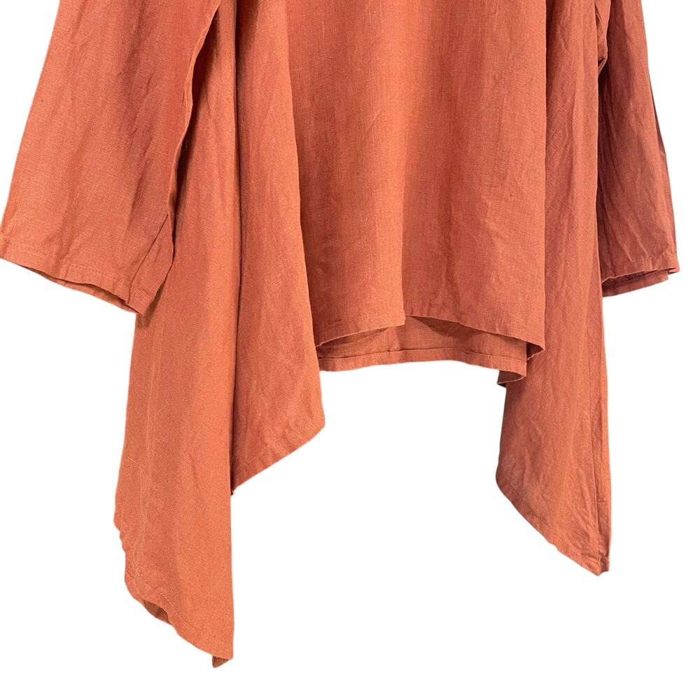 LINEN STITCH STORE Lithuanian Linen Sharkbite Long-Sleeve Tunic Burnt Orange XL - Picture 5 of 7
